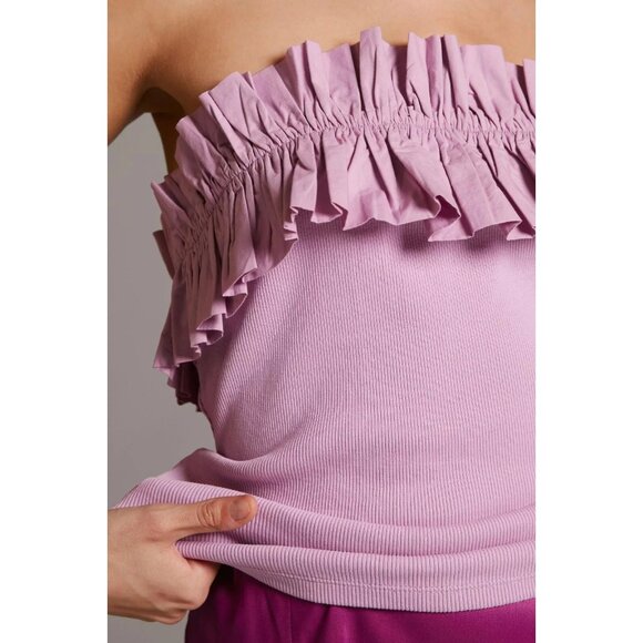 Maeve Anthropologie Poplin Ruffle Blouse Tube Top Ribbed Strapless S NWD 260886 - Picture 3 of 10